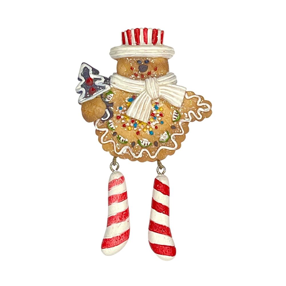 Christmas Ornament Magnet Gingerbread Man Cookie Dangle Feet Tree Hat 4.75" Vtg